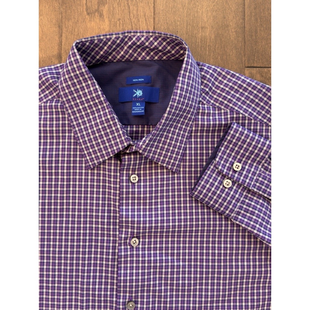 Egara Dress Shirt Men's Size XL Purple Plaid Button Up Classic Fit Non Iron‎